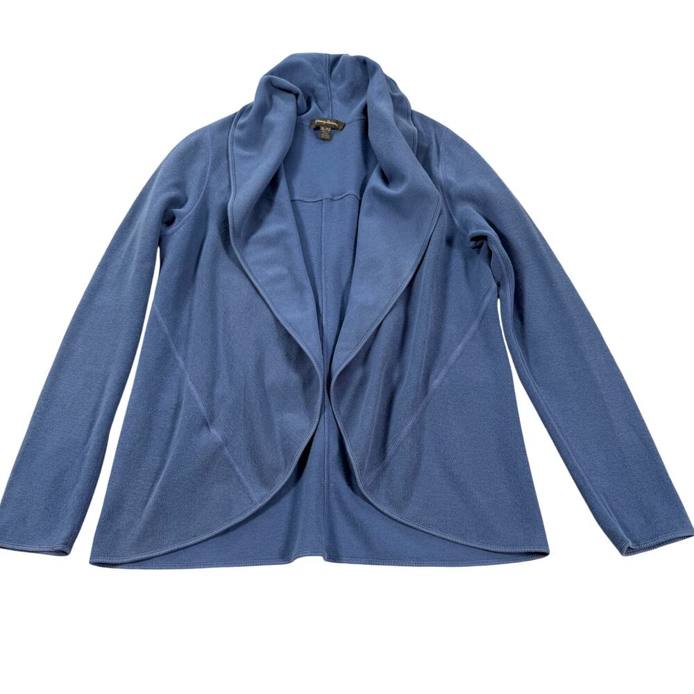 Tommy Bahama Blue Shawl Collar Cardigan Sweater Womens XL Cotton Open Front